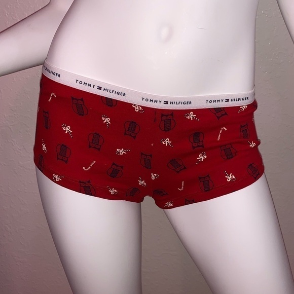 TOMMY HILFIGER RED OWL AND CANDY CANE BOY-SHORTS BOYSHORT PANTIES SIZE LARGE - Picture 1 of 3